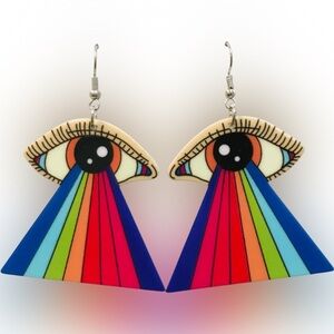 Rainbow Eye Statement Earrings | Colorful Maximalist Festival Jewelry